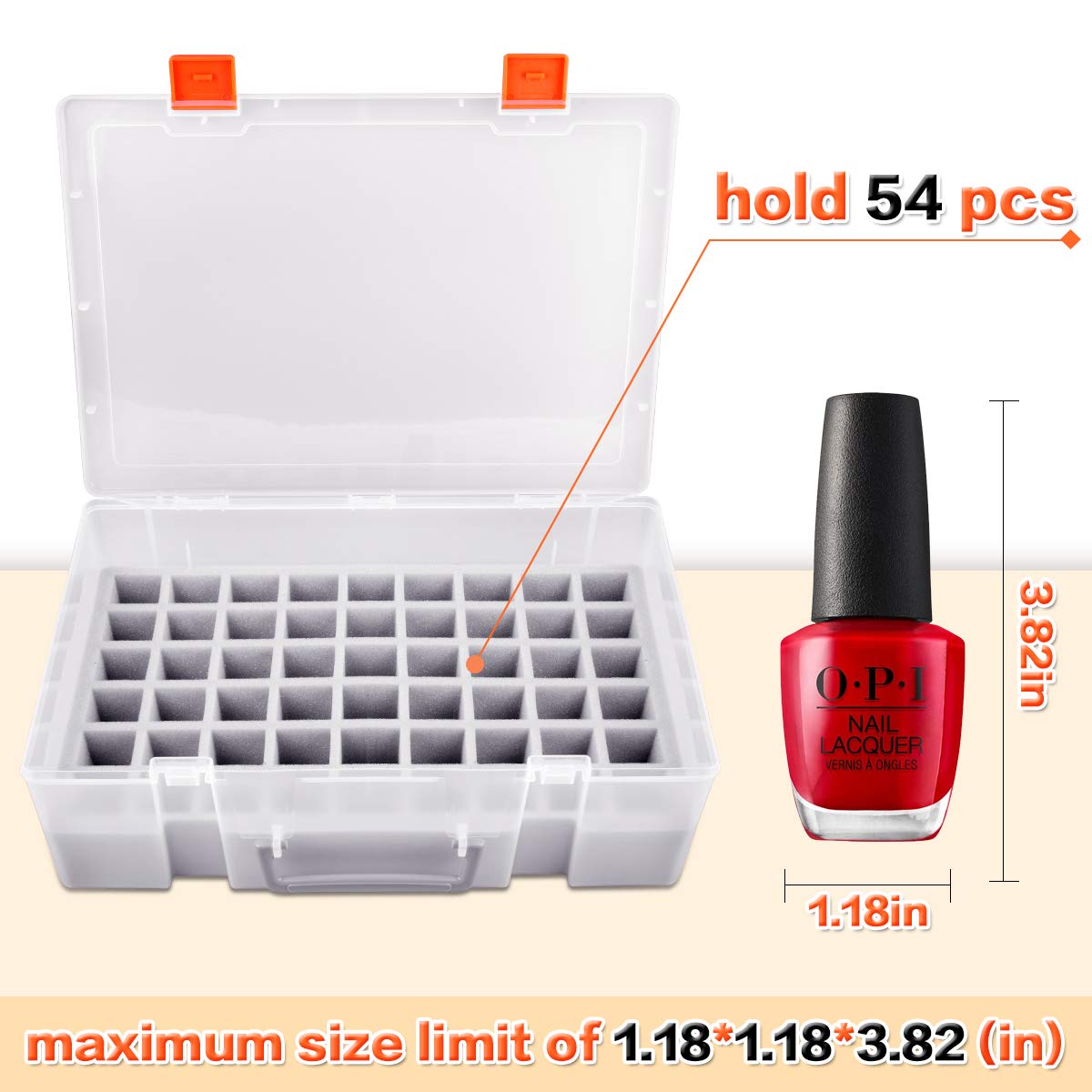 ALCYON nail polish case translucent container allows quick color selection.