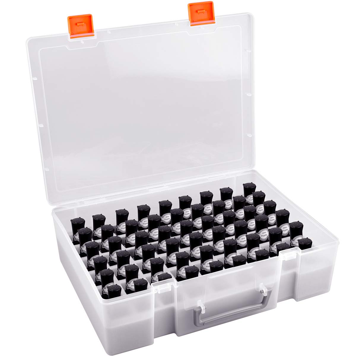 ALCYON universal nail polish holder shows 54-bottle capacity for tidy storage.