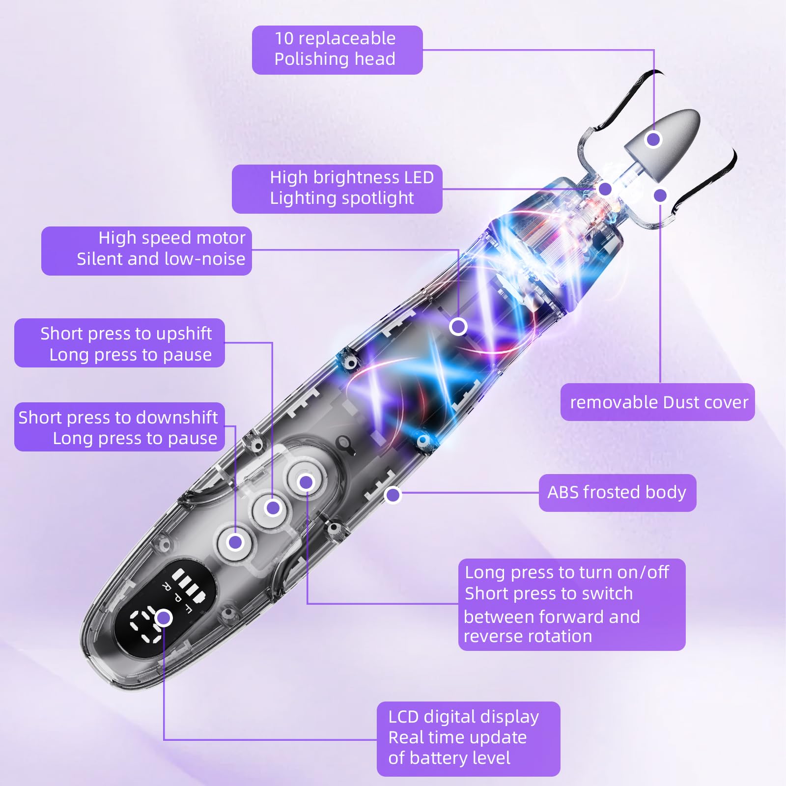 Aleanu nail drill cordless portable design emphasizing on-the-go pedicure at home or travel.