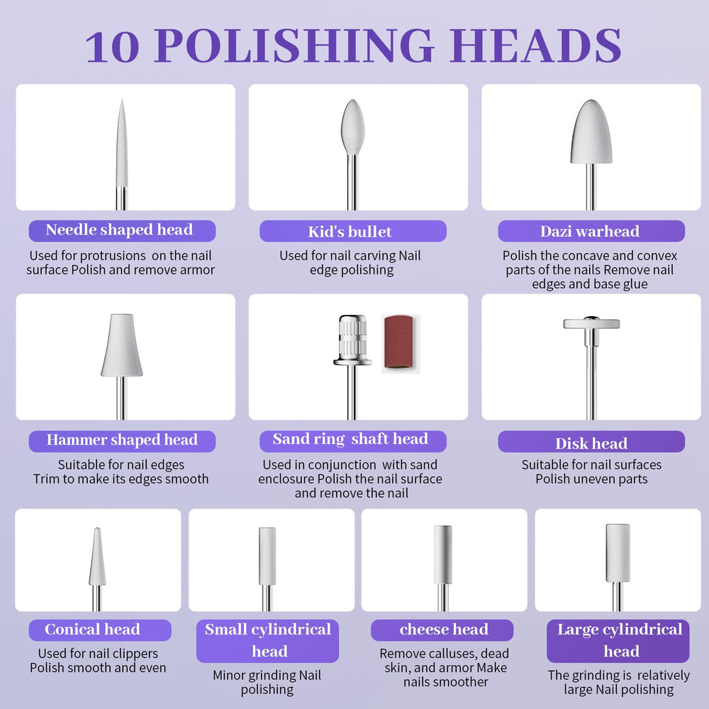 Aleanu nail drill interchangeable bits set enabling multiple tasks from shaping to polishing.