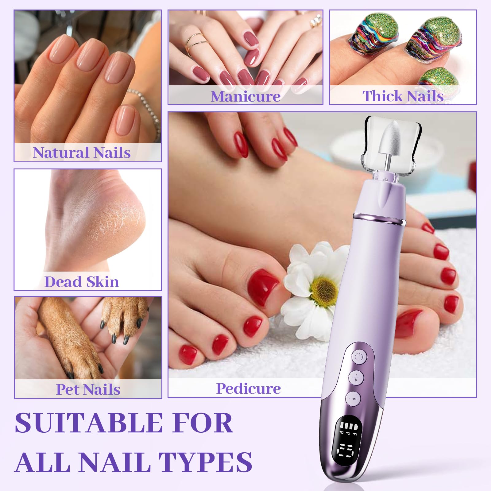 Aleanu nail drill purple packaging highlighting brand identity and premium manicure-pedicure experience.