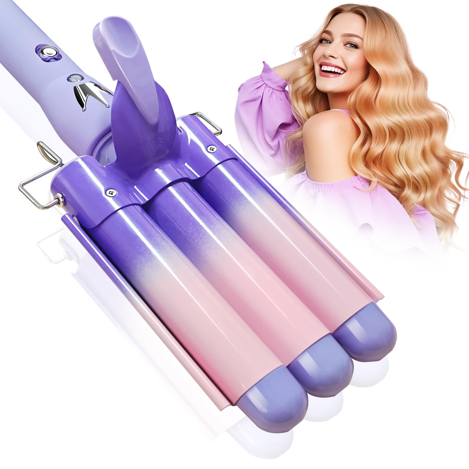 Aleath 3 barrel curling iron wand purple front view for versatile curls