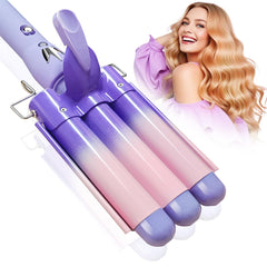 Aleath 3 barrel curling iron wand purple front view for versatile curls