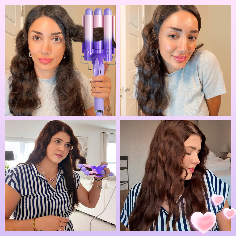 Temperature control button on purple Aleath curling iron for easy adjustments