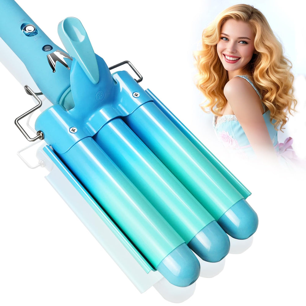 Aleath three-barrel curling iron blue wand for lasting natural-looking curls