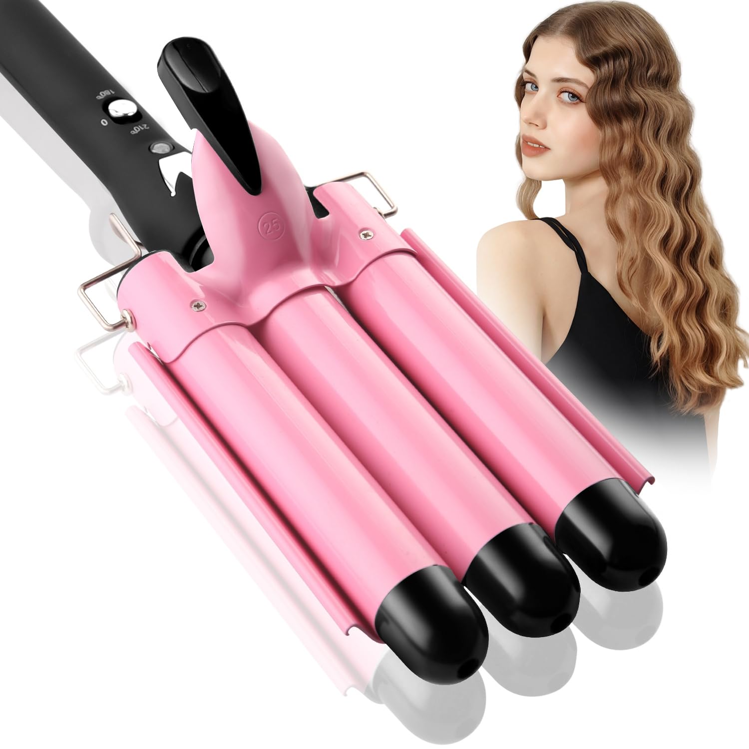 Aleath three-barrel curling iron creates natural-looking waves with lasting hold.