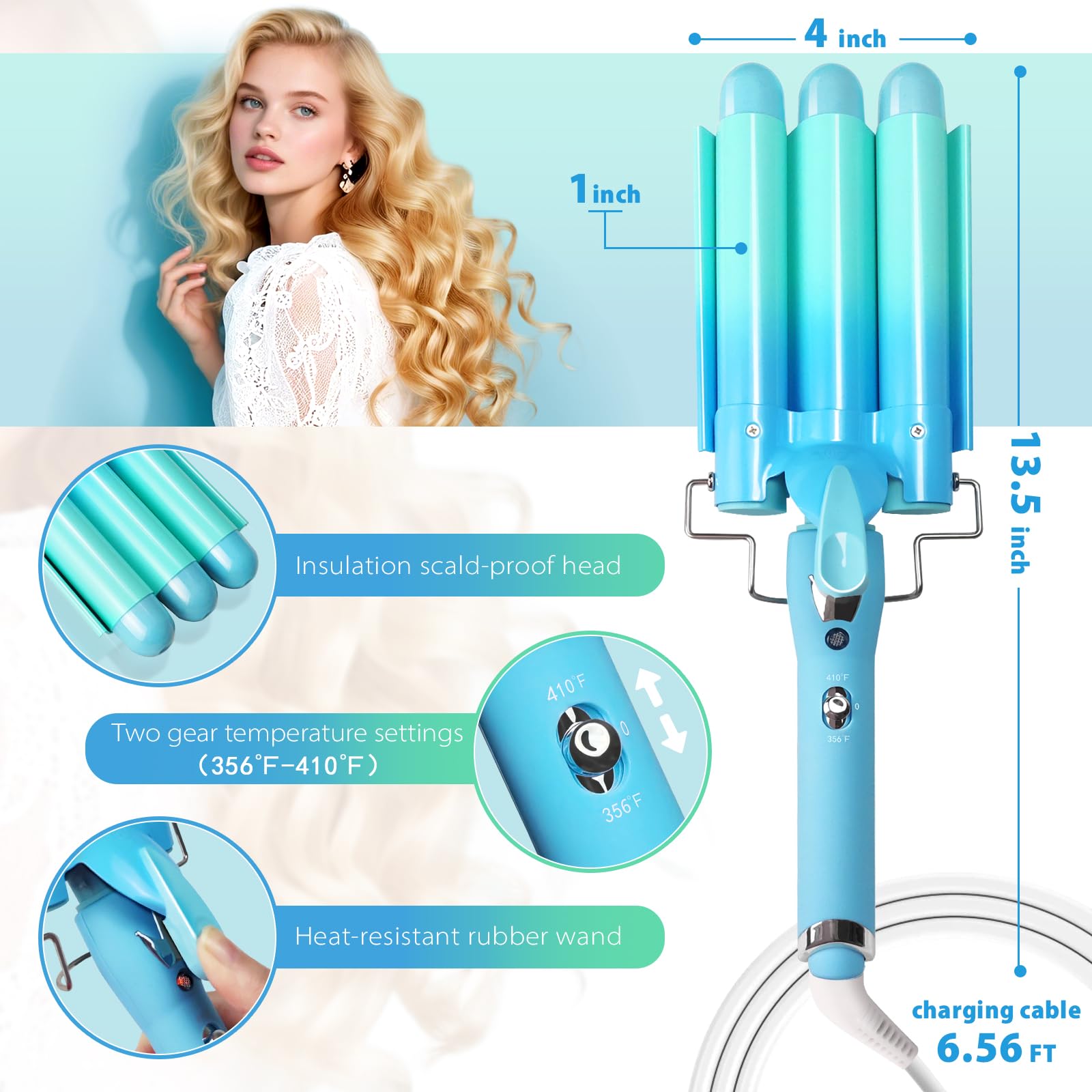 Aleath travel-ready dual-voltage 110-240V curling wand for worldwide styling
