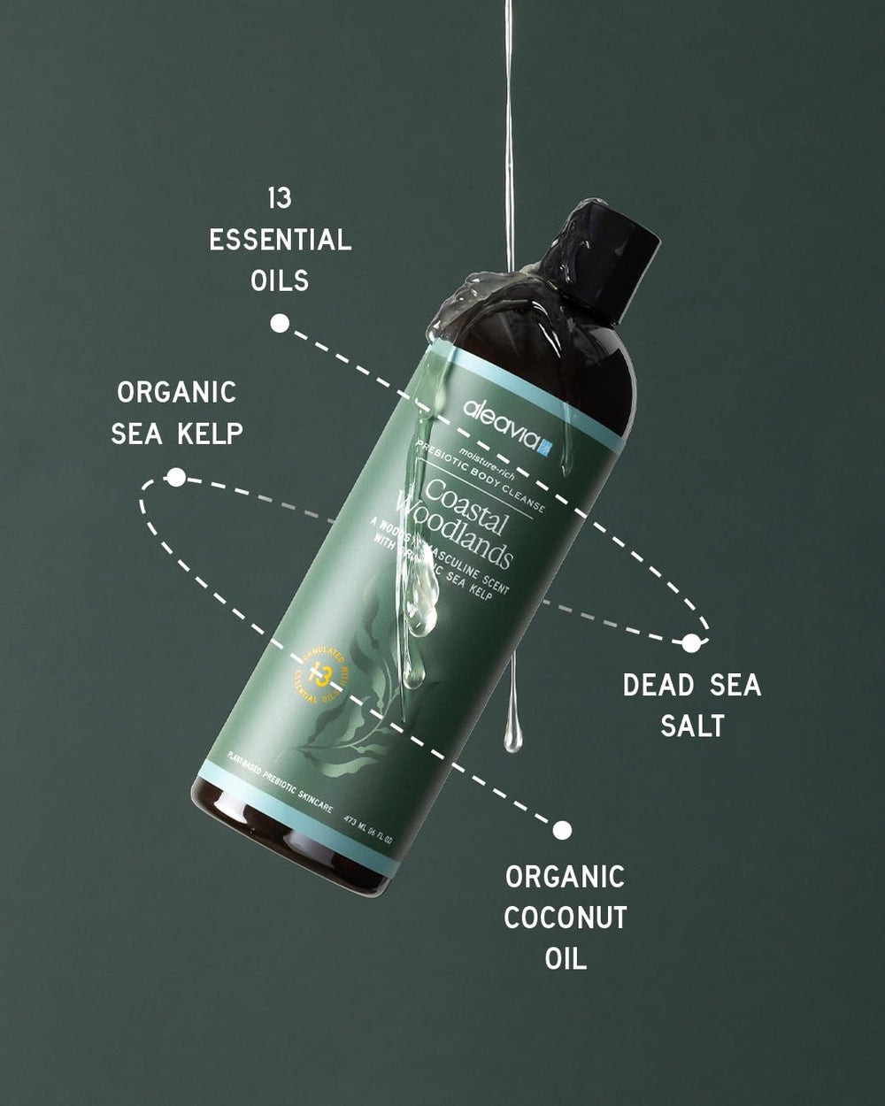 Aleavia Coastal Woodlands outdoor scene—natural vegan wash for all skin types.