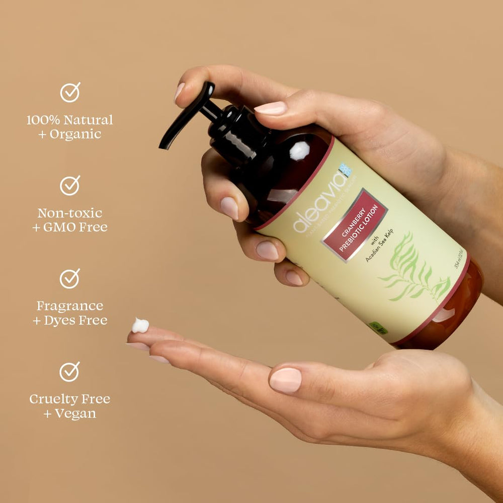 Texture-focused shot of Aleavia lotion delivering soft, smooth skin