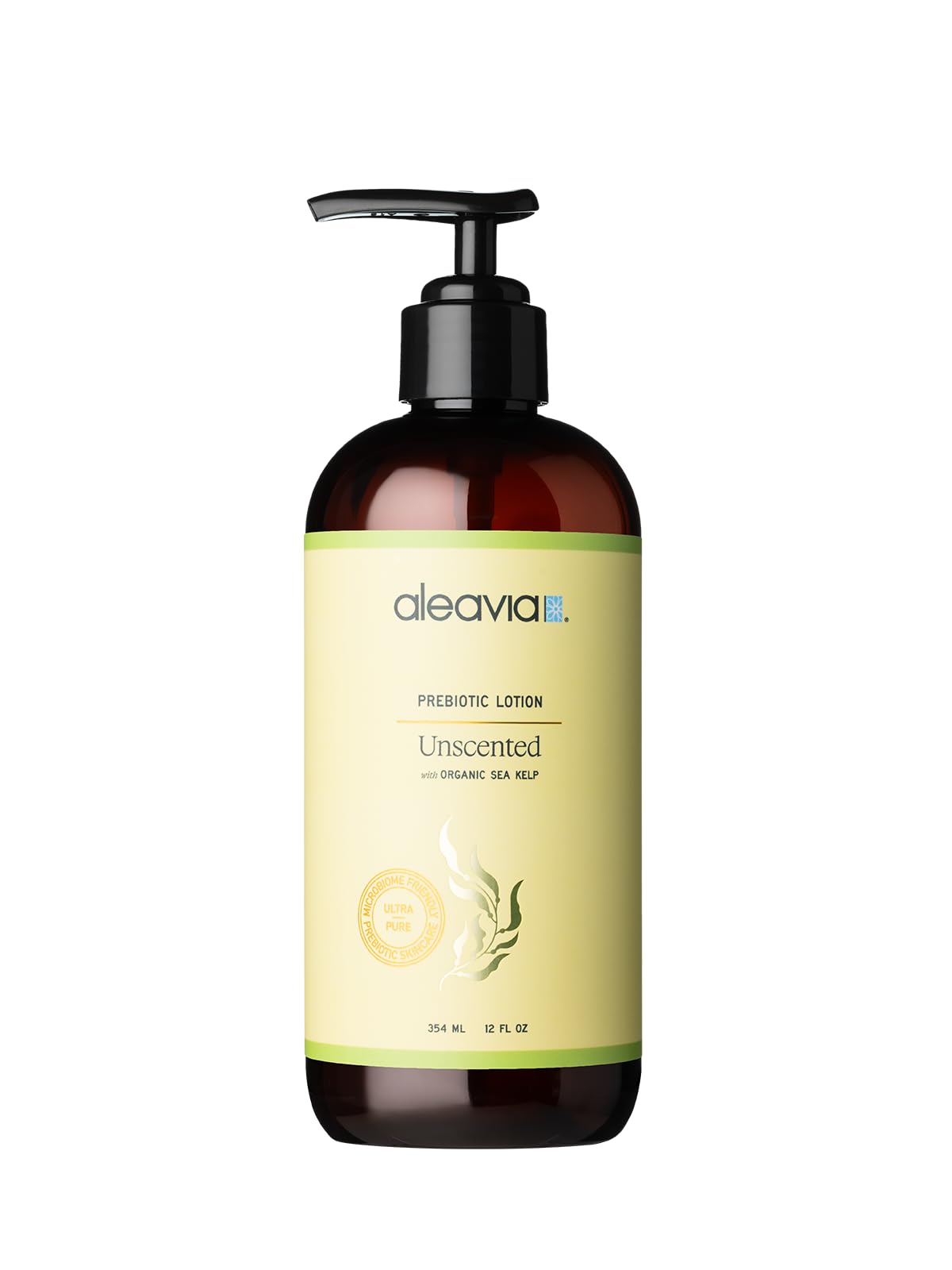 Aleavia Unscented Prebiotic Body Lotion bottle demonstrates fragrance-free daily moisture for sensitive skin.