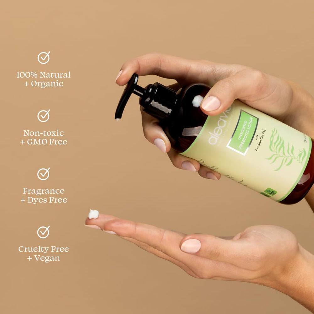 Aleavia product within a skincare routine conveying soothing, fragrance-free daily care.
