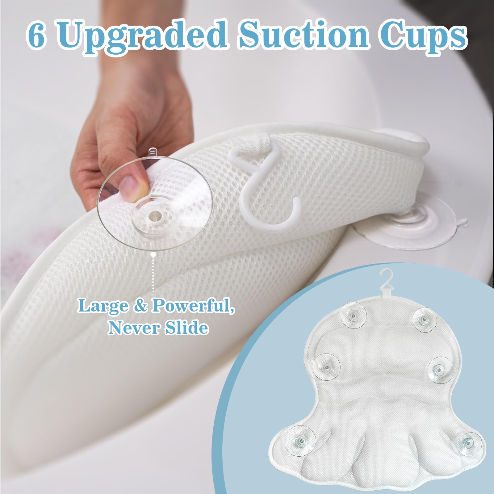Aleponna Bath Pillow back view illustrating ergonomic shoulder support in use.