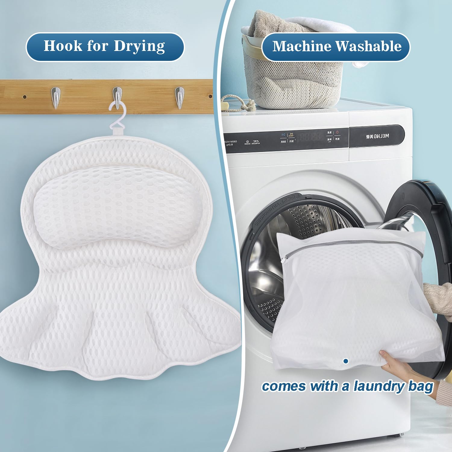 Aleponna Bath Pillow in tub demonstrates universal fit for most bathtubs.