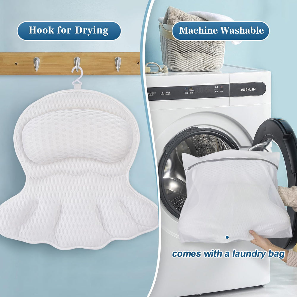 Aleponna Bath Pillow in tub demonstrates universal fit for most bathtubs.