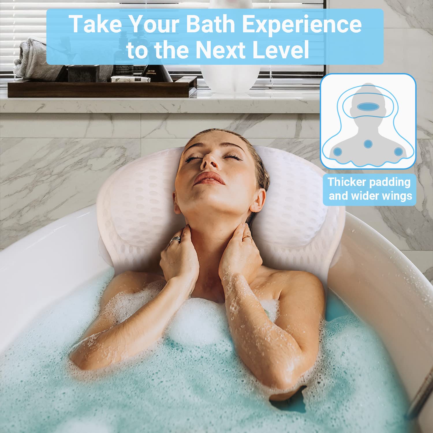 Aleponna Bath Pillow with six suction cups for secure, slip-free attachment.