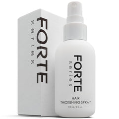 Alex Costa Forte Series thickening spray bottle closeup shows instant volume boost for fine hair.
