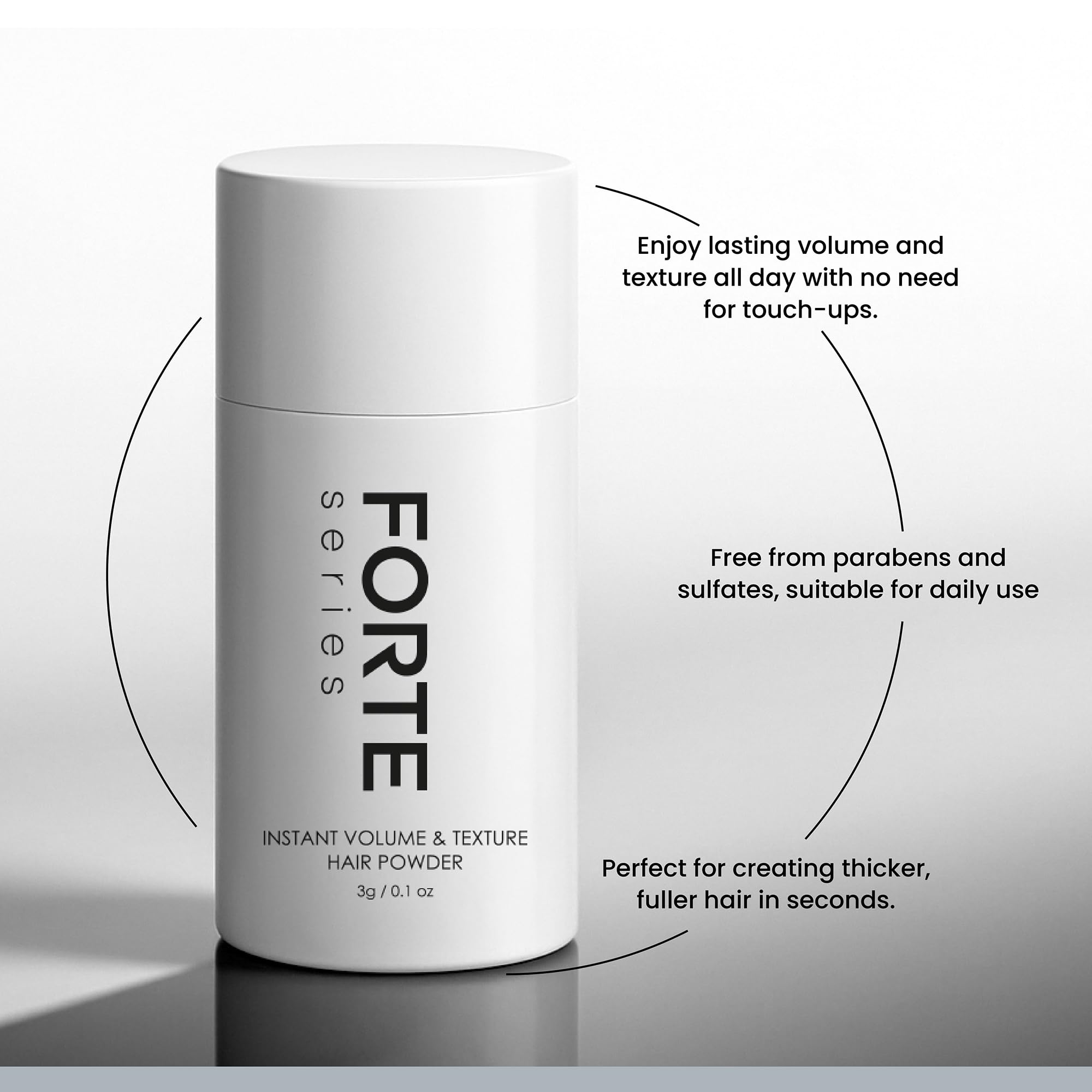 Alex Costa Forte Texture Powder being dispensed showing easy sprinkling for lift
