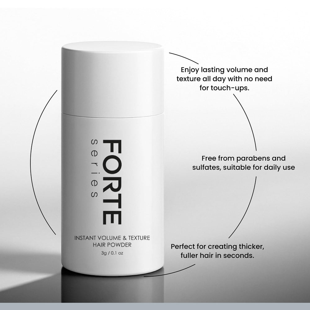 Alex Costa Forte Texture Powder being dispensed showing easy sprinkling for lift