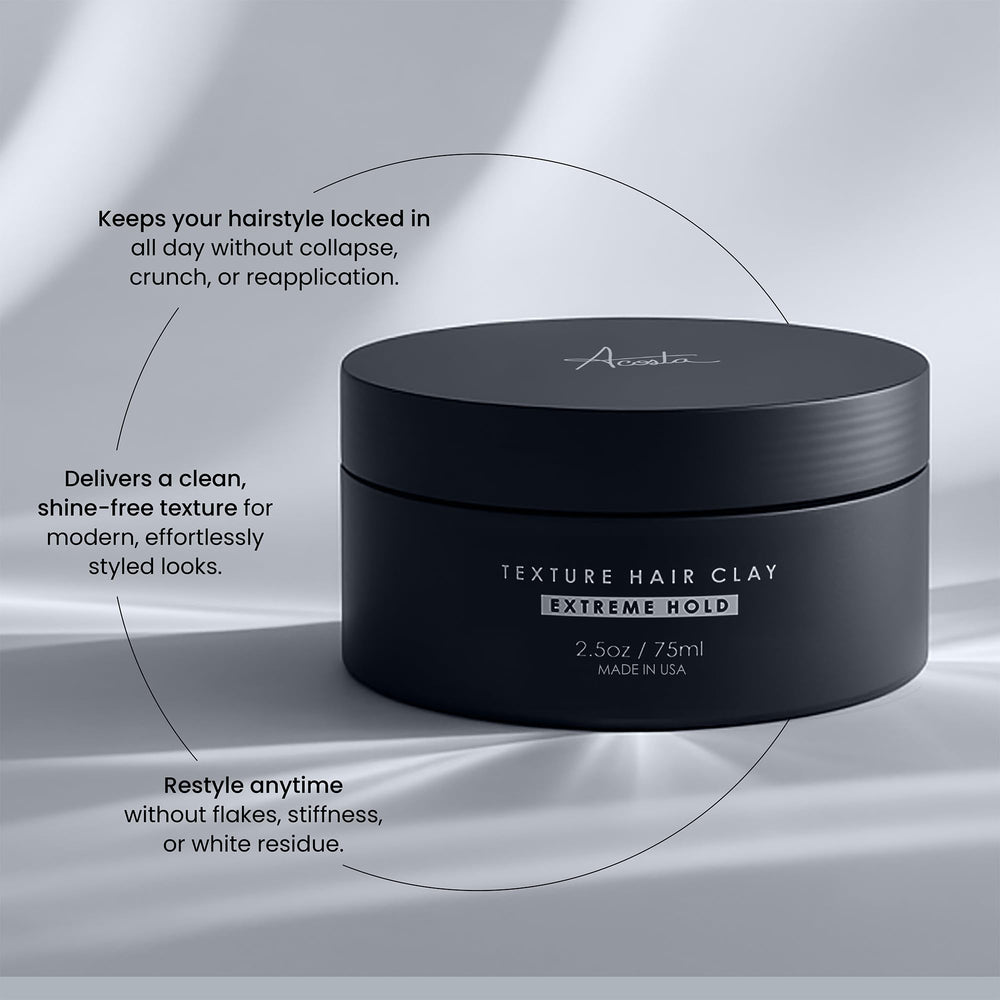 Alex Costa hair clay matte finish texture demonstrates natural, reworkable style without grease