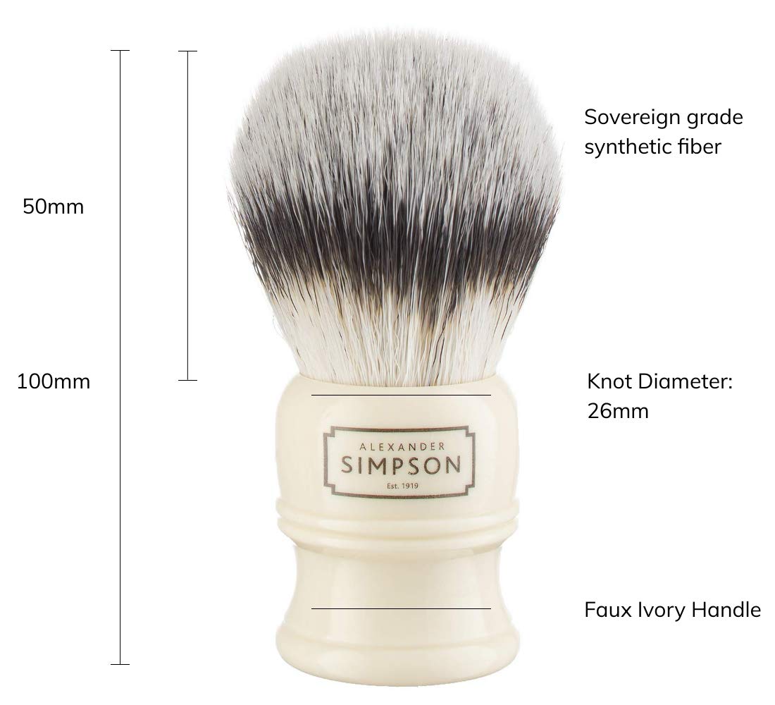 Alexander Simpson Trafalgar 3 brush showing Sovereign grade synthetic fibre for smooth shave.