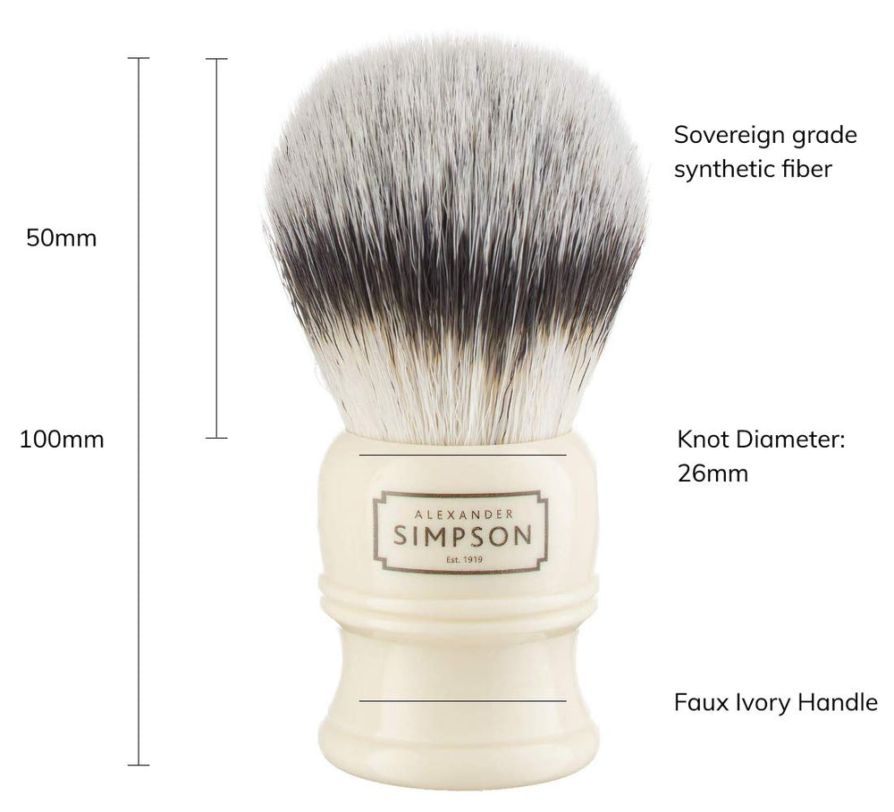 Alexander Simpson Trafalgar 3 brush showing Sovereign grade synthetic fibre for smooth shave.