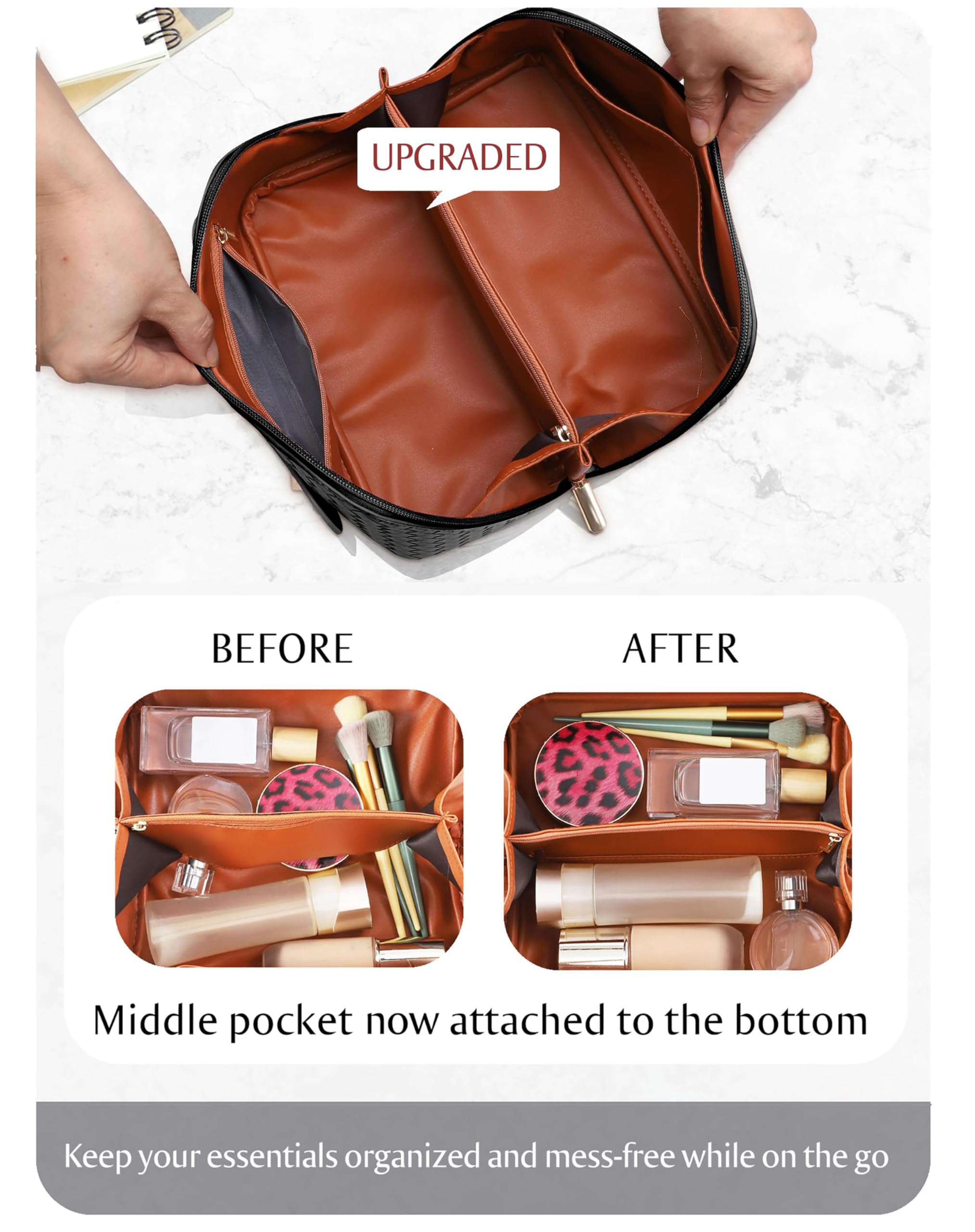 ALEXTINA interior divider pouch keeps cosmetics neatly separated