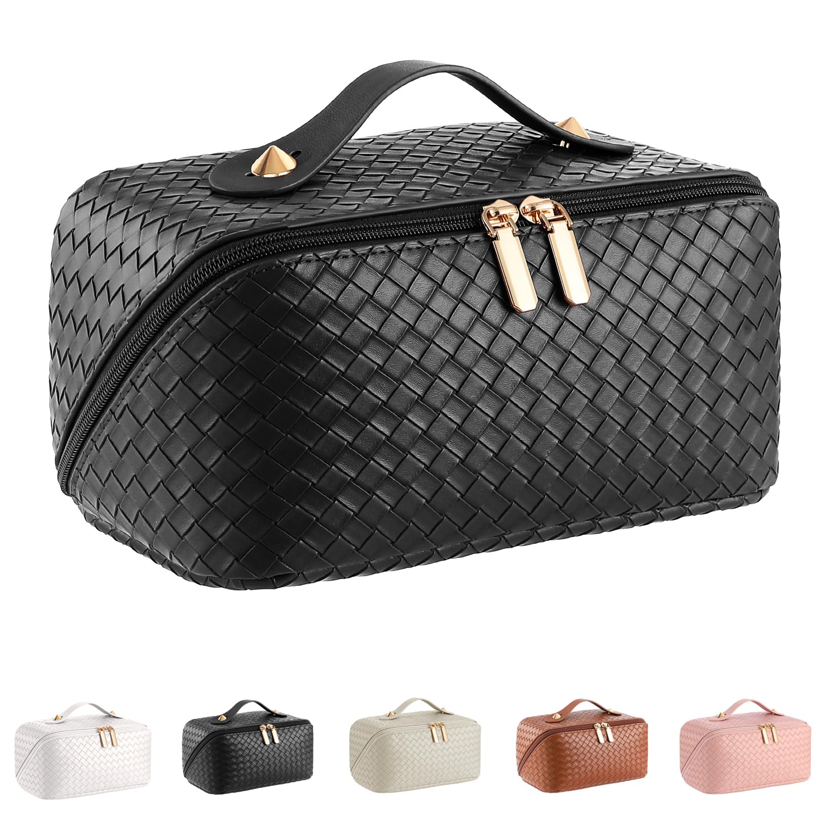 ALEXTINA large-capacity travel cosmetic bag in black for organized makeup on the go