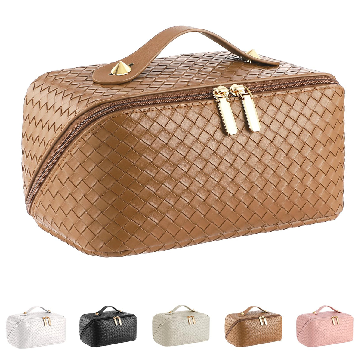 ALEXTINA large-capacity travel cosmetic bag front view keeps cosmetics organized on the go.