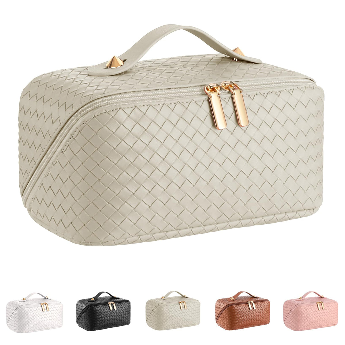 ALEXTINA large-capacity travel cosmetic bag in khaki for organized essentials on trips.
