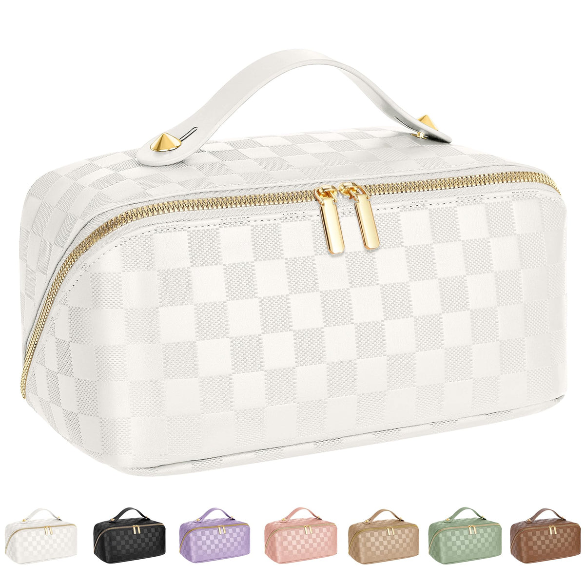 ALEXTINA large-capacity travel cosmetic bag showing roomy interior for organized makeup.
