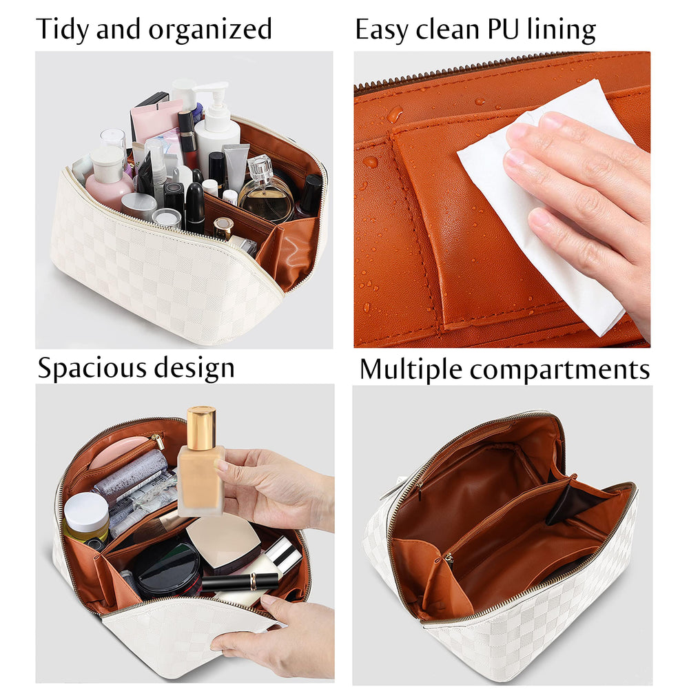 ALEXTINA middle pouch and side pockets keep concealer and lip products ready.