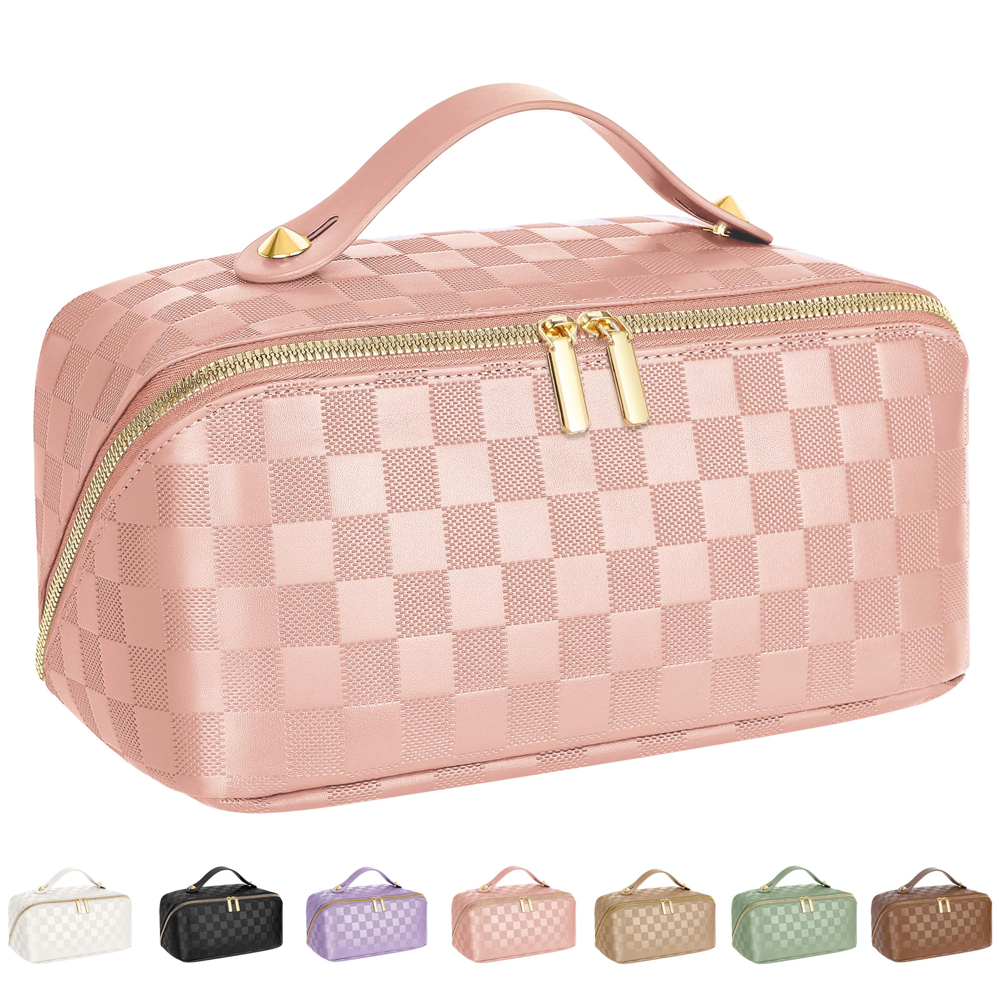 ALEXTINA travel makeup bag opened flat for quick access during trips