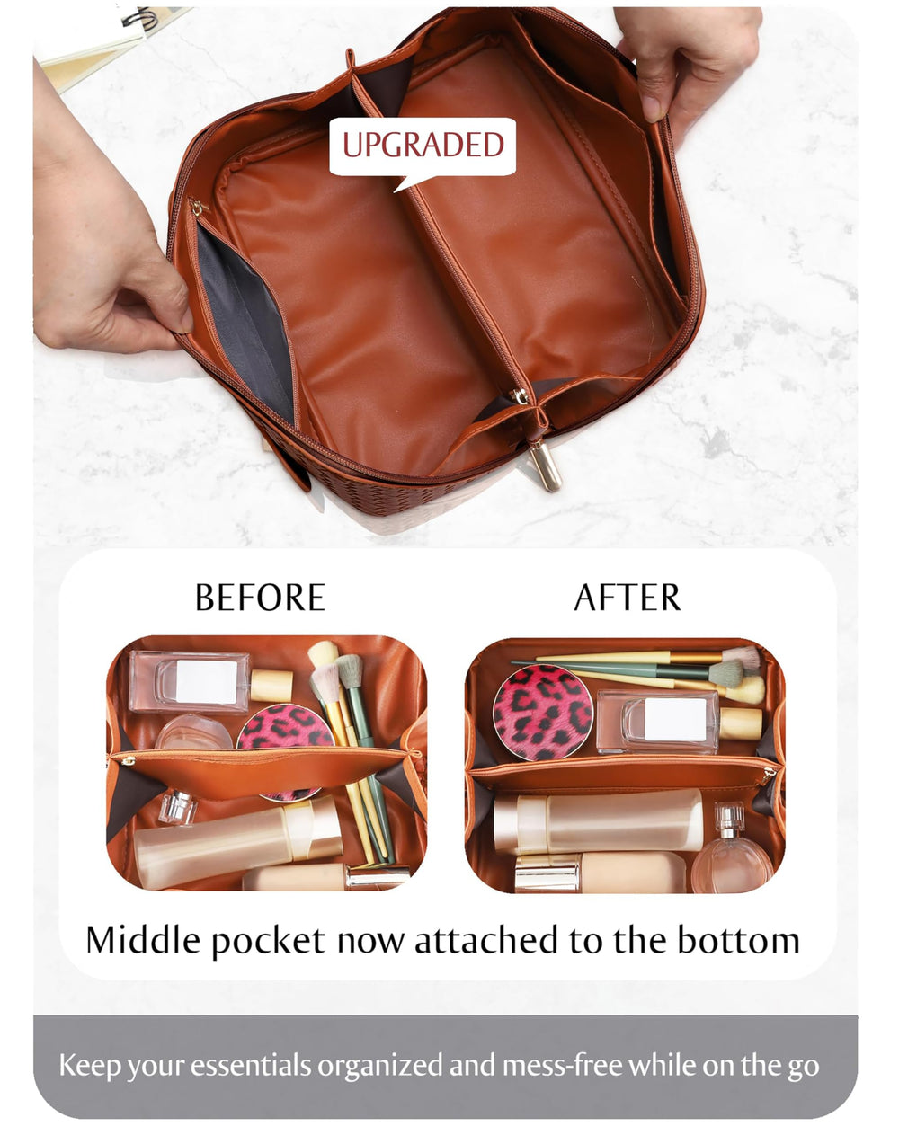 ALEXTINA travel pouch divider helps organize items across two compartments.