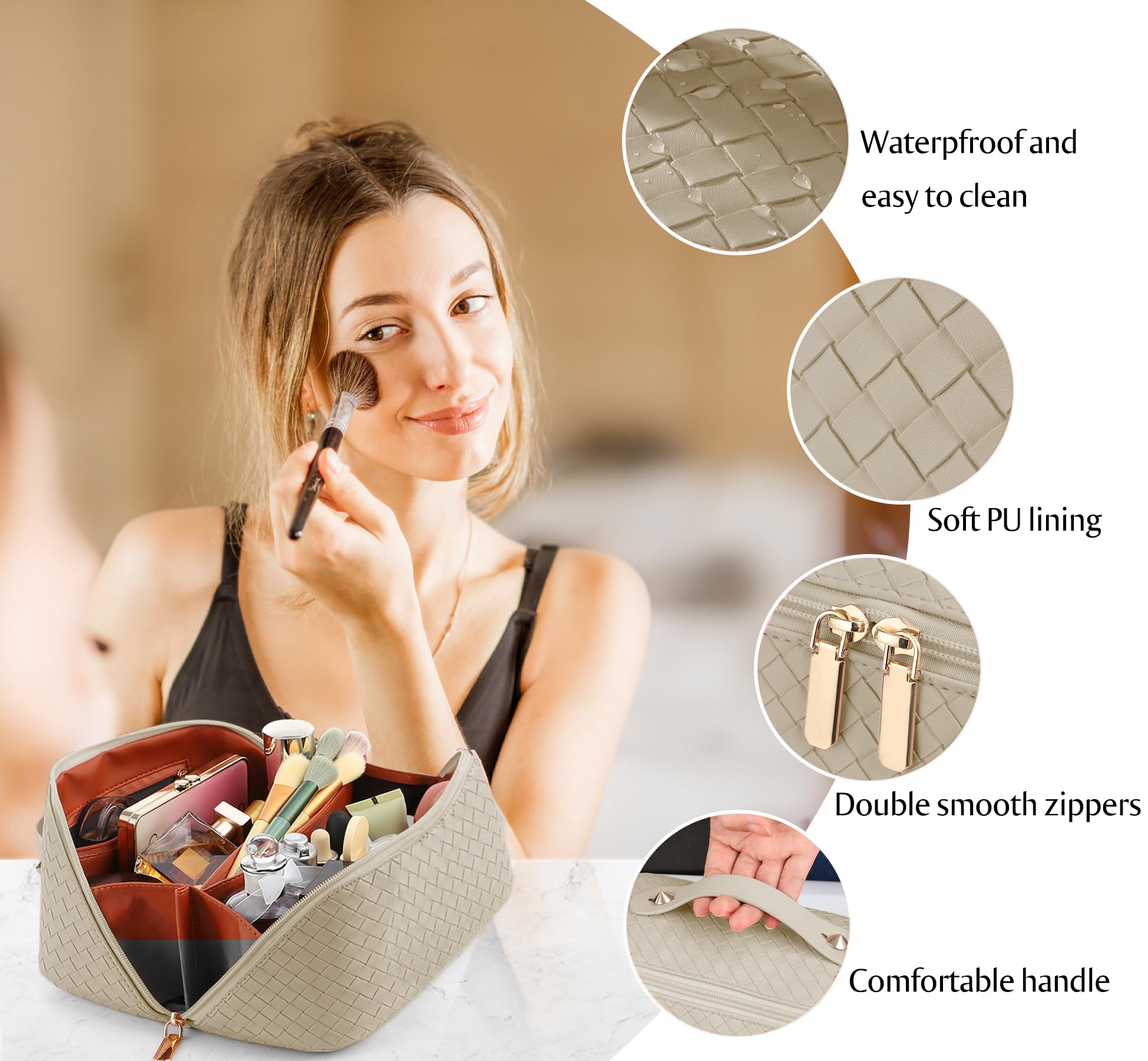ALEXTINA waterproof travel toiletry bag protects contents in damp environments.
