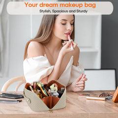 ALEXTINA wide-opening design for quick makeup access during travel.