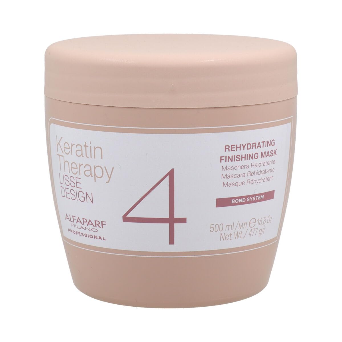 Alfaparf Milano Lisse Design Rehydrating Mask bottle delivers silky, frizz-controlled hair hydration.