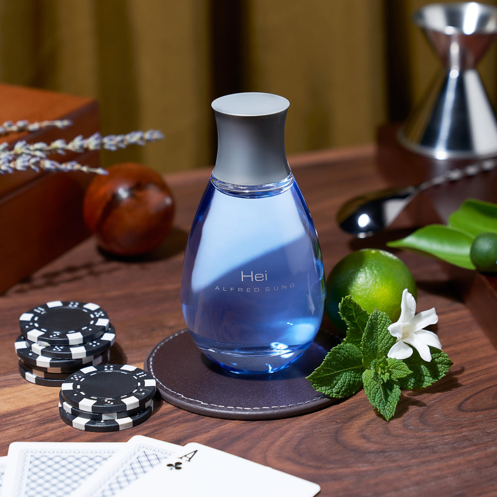 ALFRED SUNG HEI vanity setup with 3.4 oz bottle