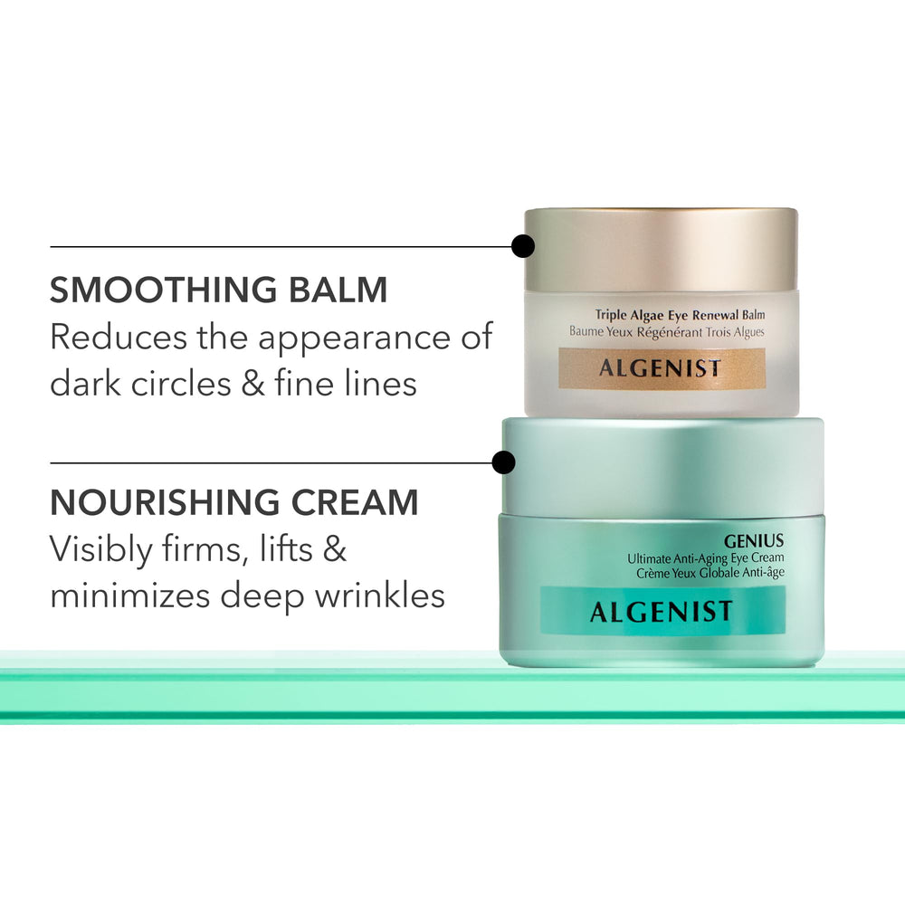 Algenist Genius alguronic acid ingredient closeup emphasizing algae based hydration and anti aging support