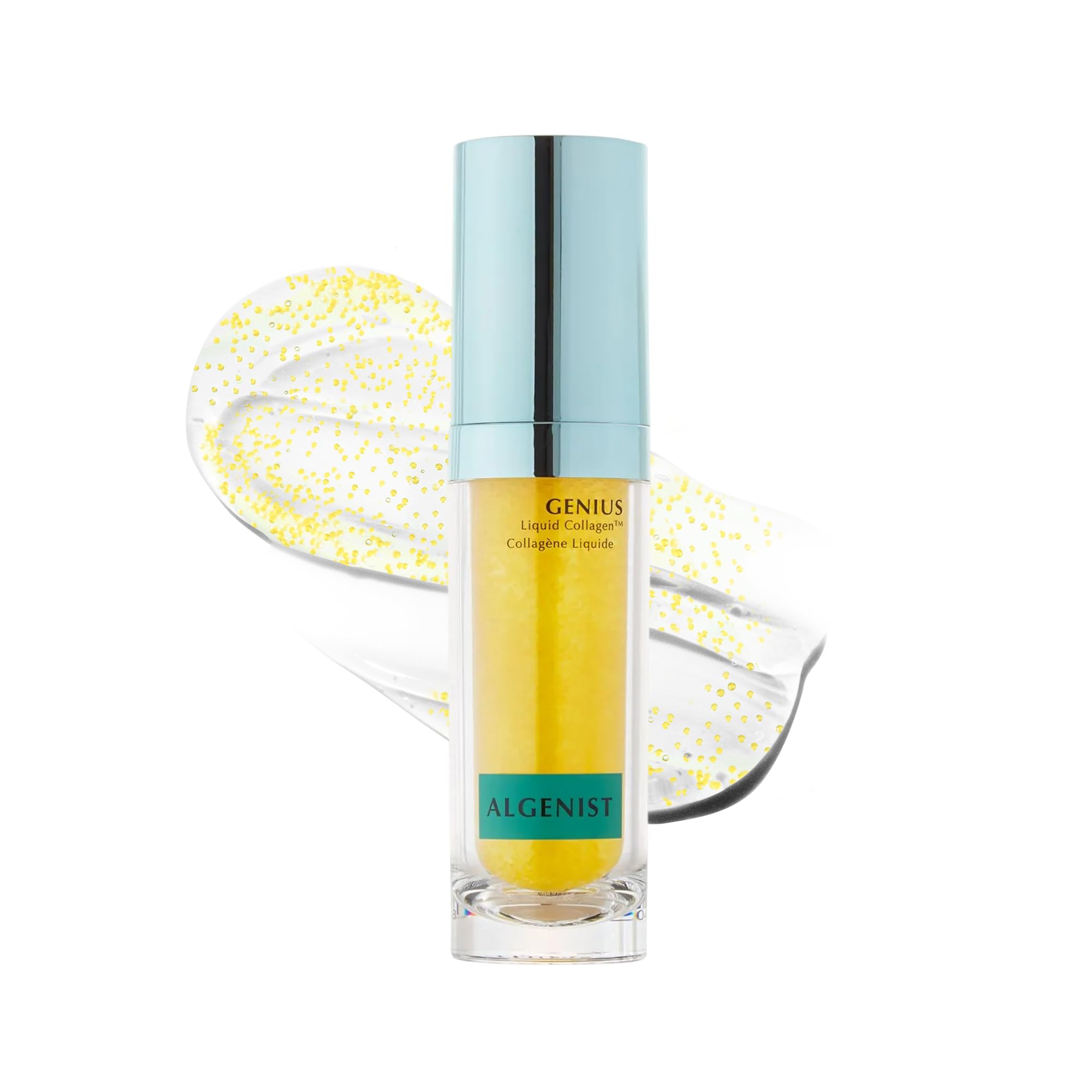 Algenist GENIUS Liquid Collagen Serum bottle closeup for daily hydration
