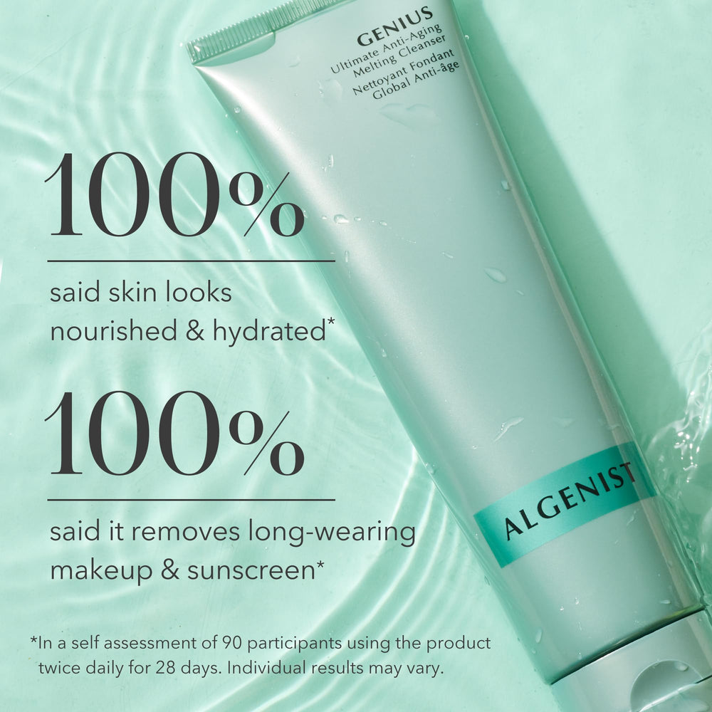Algenist GENIUS water rinse emulsifies into a milky texture for easy rinse.