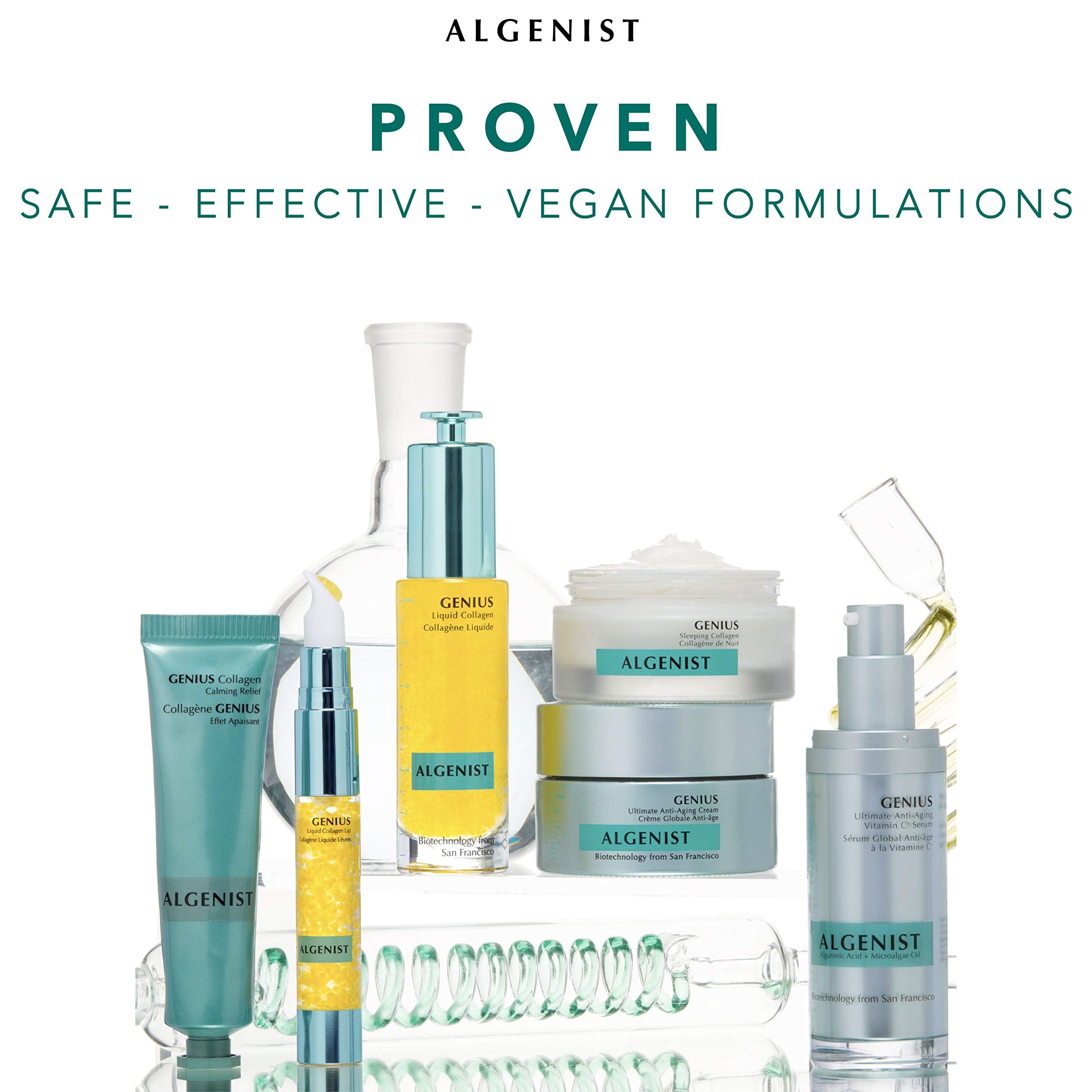 Algenist Power Recharging Night Pressed Serum ingredients Alguronic Acid and AlgaProtein highlighted