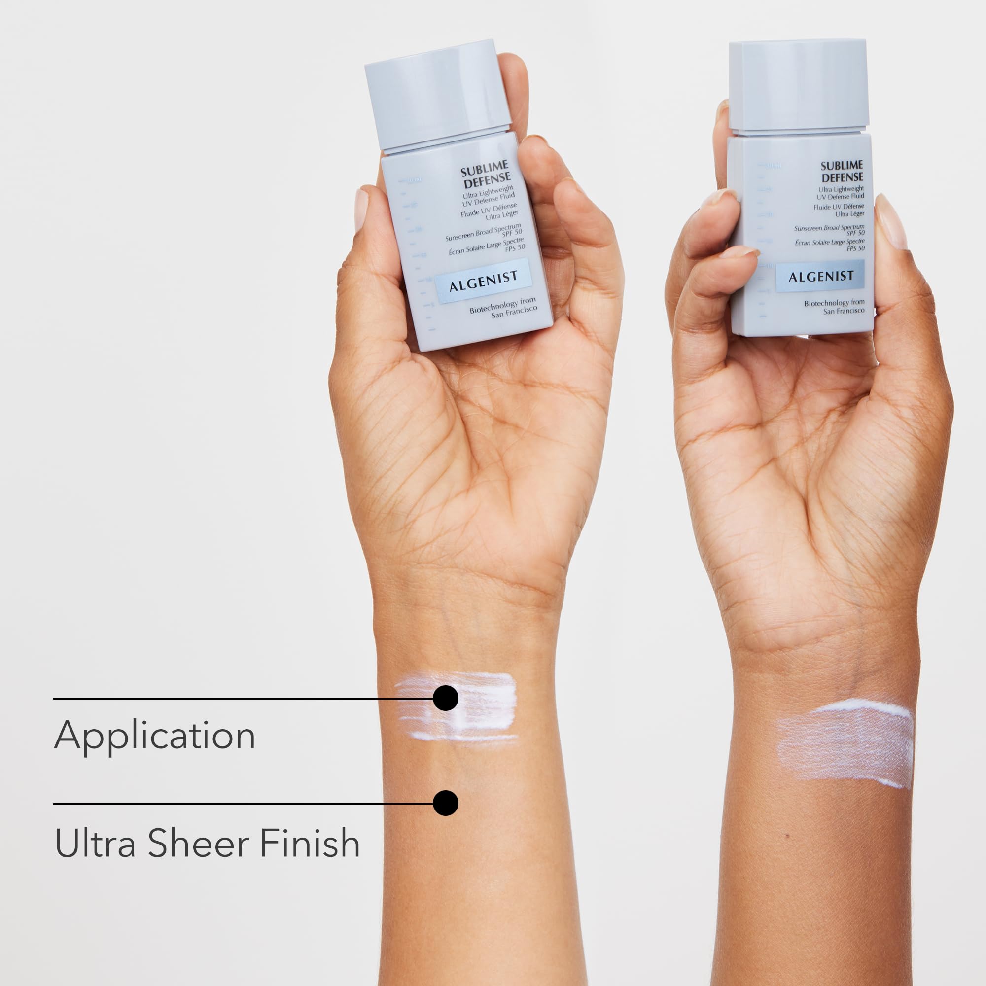 Algenist Sublime Defense fluid texture appears ultra-sheer and makeup-friendly.