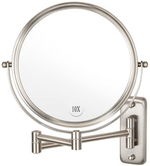 ALHAKIN wall-mount makeup mirror nickel finish front view shows precise makeup capability