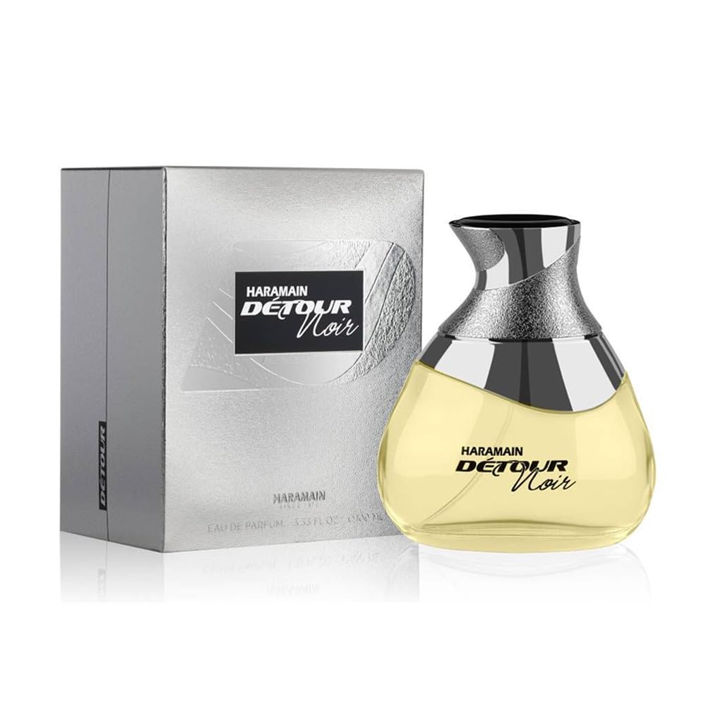 Alharamain Detour Noir bottle front shows bold unisex scent and presence