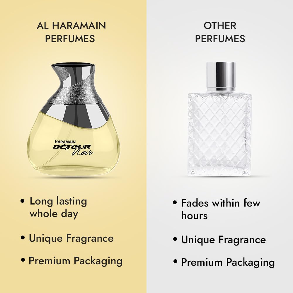 Alharamain Detour Noir jasmine cedar top notes highlight crisp opening