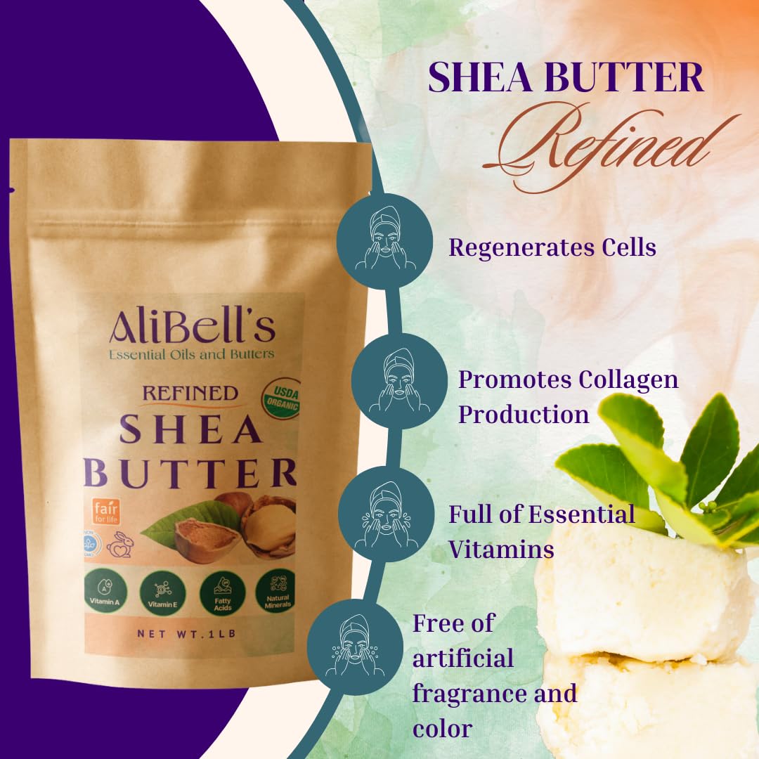 AliBell's refined shea butter jar with creamy texture for facial moisture