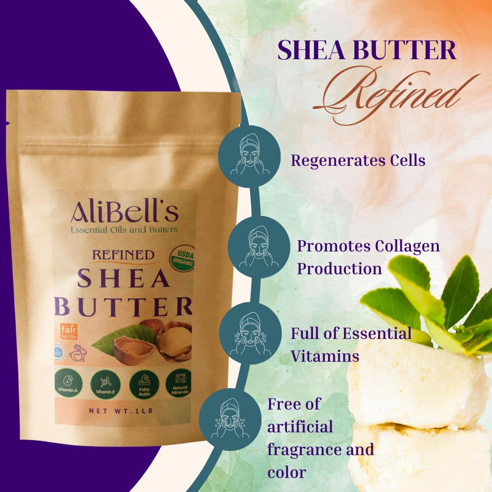 AliBell's refined shea butter jar with creamy texture for facial moisture