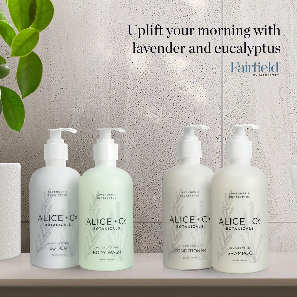 Alice + Co. 8.5 oz bottle designed for hotel and home use