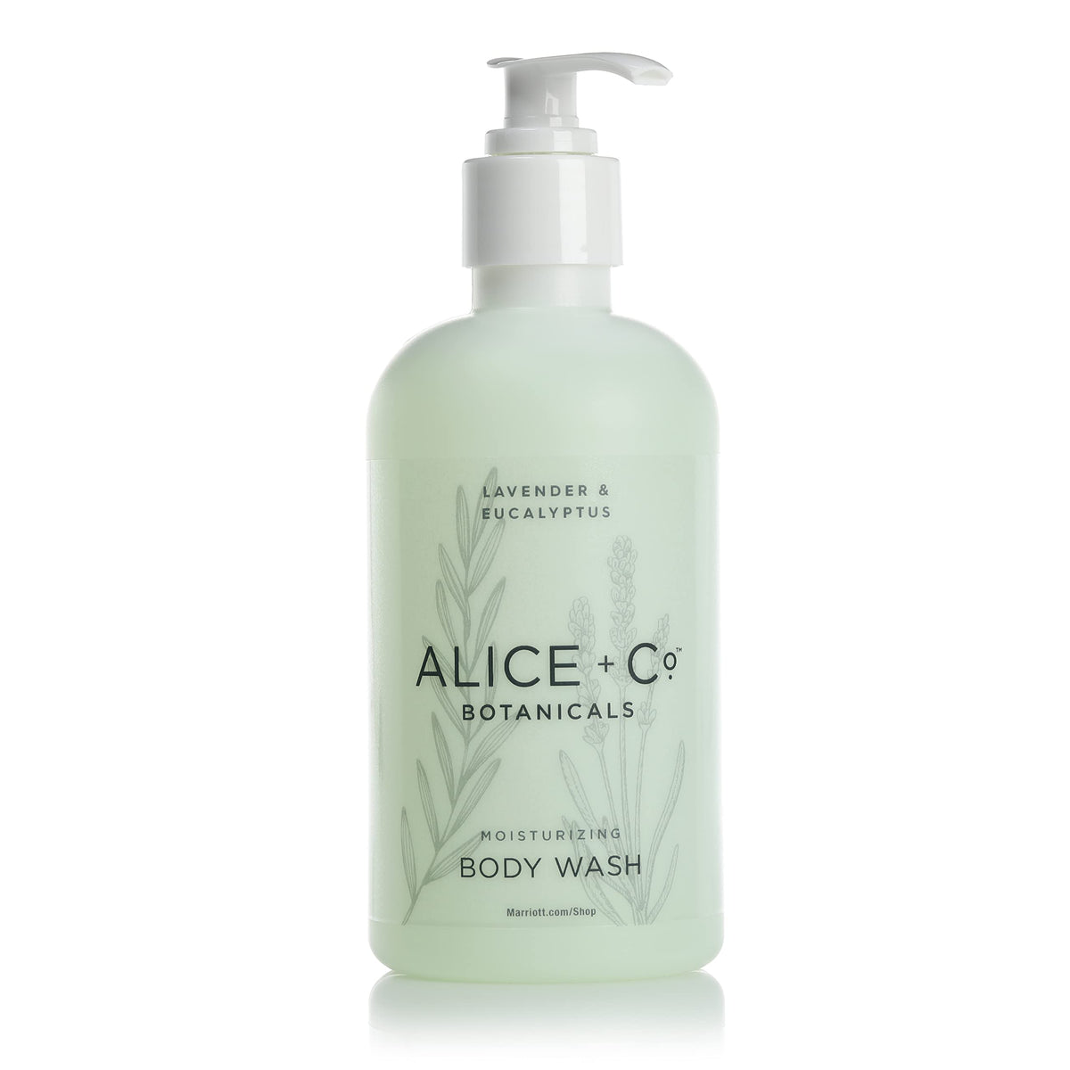 Alice + Co. Lavender & Eucalyptus body wash bottle offers calming, refreshing shower experience