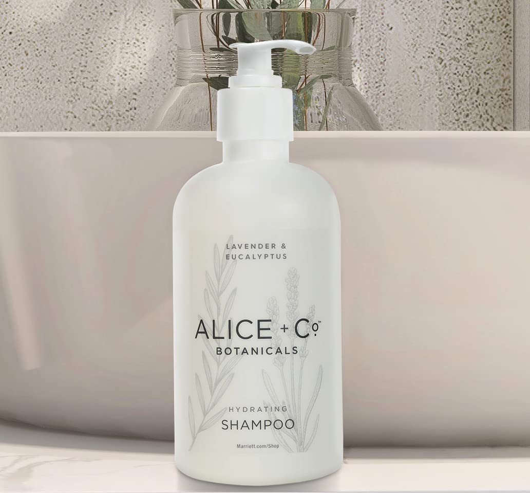 Alice + Co. hotel amenities packaging shown, mirroring Fairfield Marriott guest experience at home.